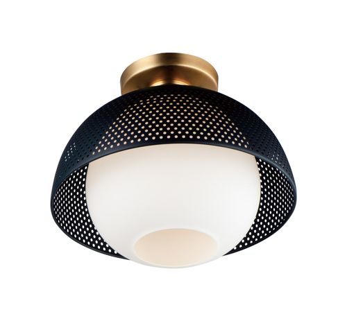 Black Satin Brass One Light Flush Mount from the Perf Collection