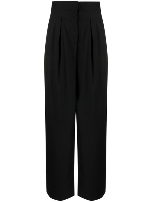 High-waisted pleated wide-leg trousers - Black