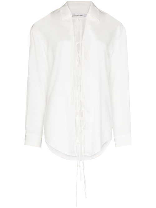 Lace-detail long-sleeved shirt - White