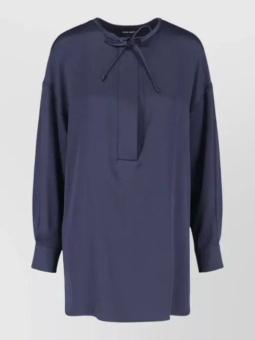 Giorgio Armani - long sleeve top tie neck pleated back