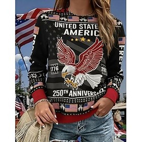Independence Day American Anniversary Patriotic Women's Textured Pullover Sweatshirt Graphic Geometric Vintage Fashion Casual Long Sleeve Crew Neck Casual Home