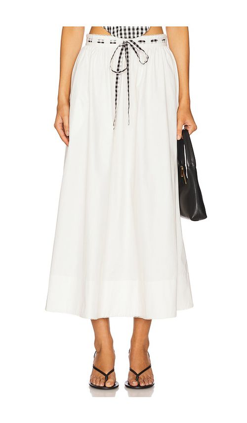 For Love & Lemons Georgia Poplin Midi Skirt in Cream.  XS. Also in L