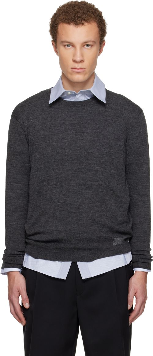 Gray Wool-Blend Patch Sweater