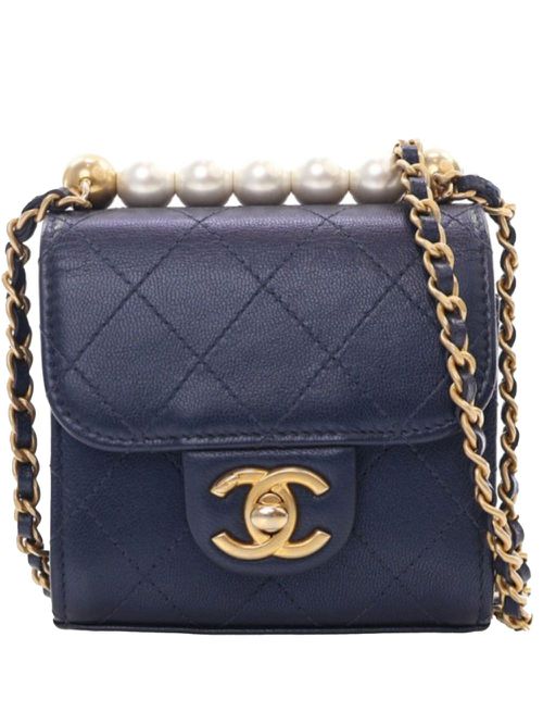 2019 Mini Goatskin Chic Pearls Clutch On Chain crossbody bag - Blue