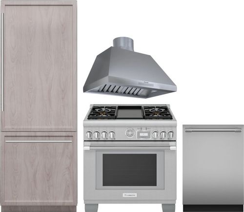 Thermador 4 Piece Kitchen Appliances Package with Bottom Freezer Refrigerator, Dual Fuel Range and Dishwasher in Panel Ready THRERADWRH