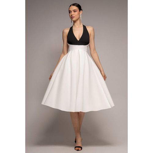 Goddiva Contrast Halter Neck Pleated A Line Midaxi Dress - Black Crea