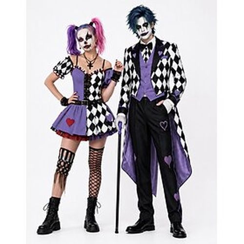 Halloween Couples Fancy Costume Tailcoat Clown Circus Gothic Purple Black Diamond Adults' Men's Halloween Carnival Party Performance Easy Halloween Costumes Dr