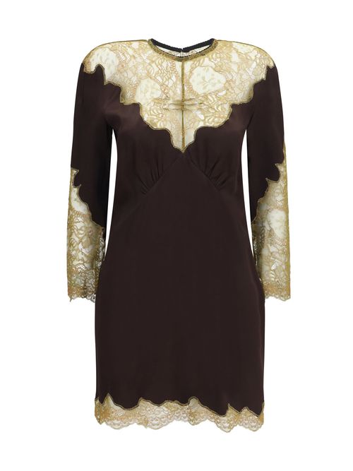 Lace-Trimmed Satin Dress — Black