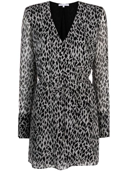 Patterned georgette wrap mini dress - Black
