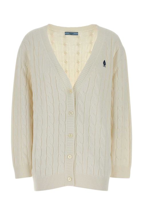 Cable-Knit Cotton Cardigan — White