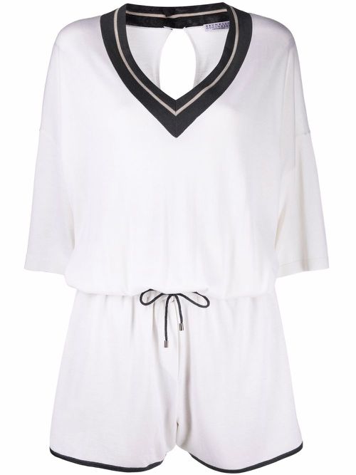 V-neck fine-knit top - White