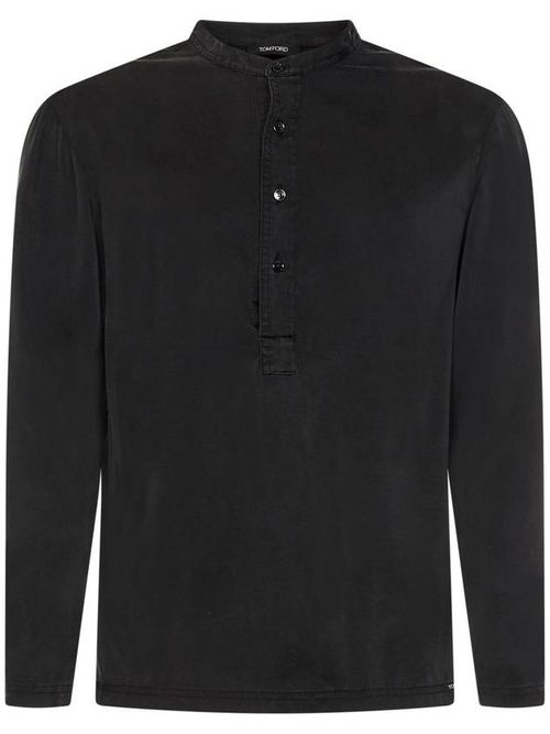 Henley stretch-silk loungewear shirt