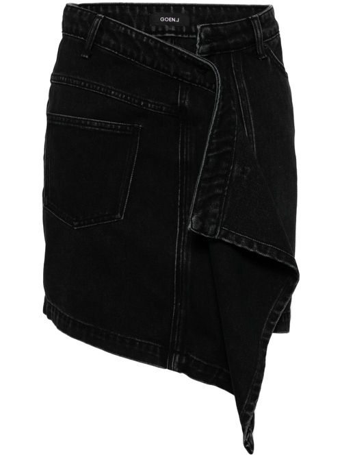 Asymmetric draped denim skirt - Black