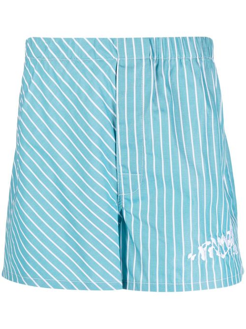 Logo-print striped cotton shorts - Blue