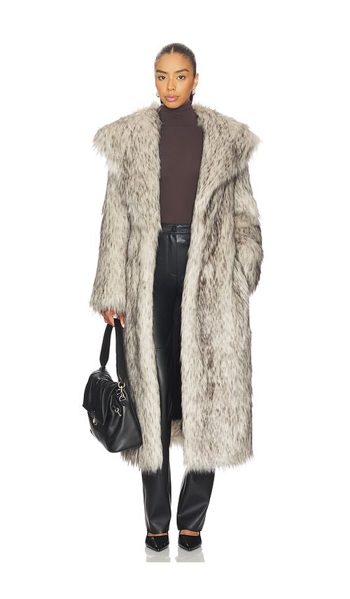 The Andamane Winter Maxi Faux Fur Coat in White,Black. 38/XS. Also
