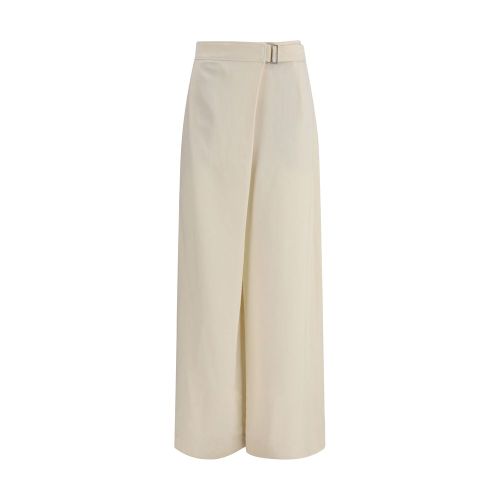 High-Waisted Viscose Blend Trousers — Beige