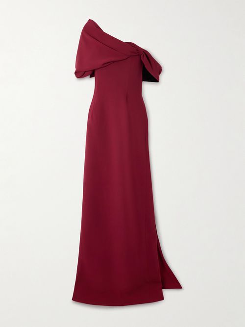 Mallow One-shoulder Draped Crepe Gown - Red