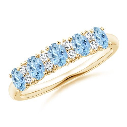 Angara 0.75 Carat Five Stone Aquamarine and Diamond Wedding Ring in 18K Yellow Gold