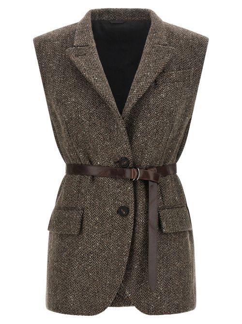 Herringbone Virgin Wool Vest — Taupe