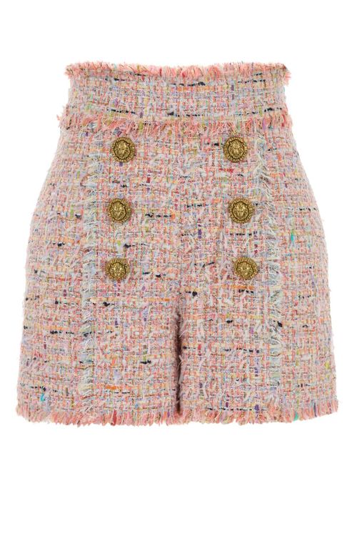 Tweed with Gold Buttons Bermudas — Pink