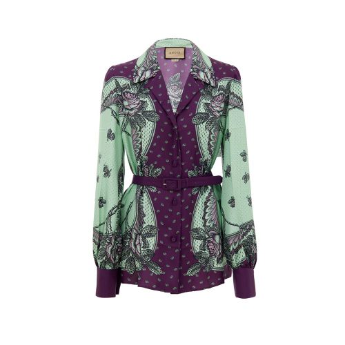 Floral-Print Silk Blouse — Green