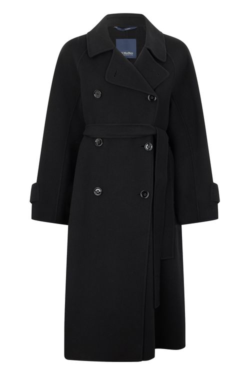 S Max Mara Long Virgin Wool Double-Breasted Coat with Belt