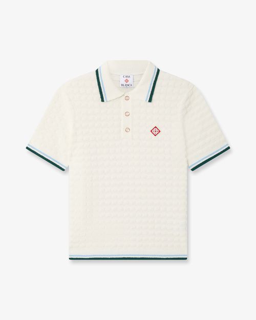 White Boucle Short Sleeve Polo Shirt