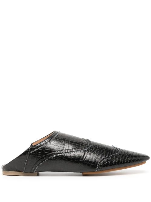 Western-style leather slippers - Black