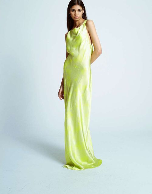 Racer neck with dropped cowl back in lime floral-Green