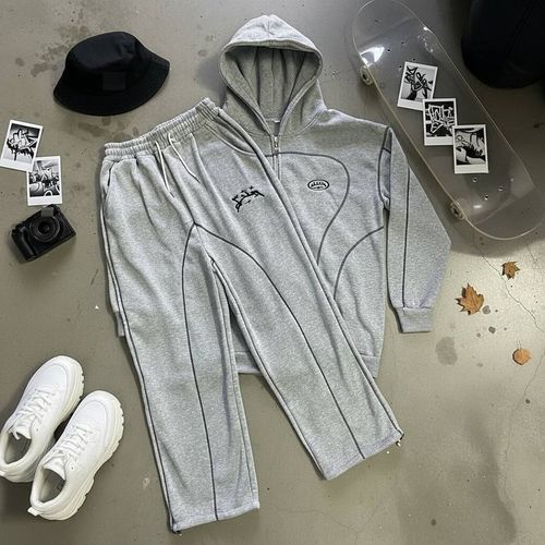 Men's Hip Hop Hooded Tracksuit Black Zip Up Sweatshirt Trendy Brand New Style Clothing In Stock