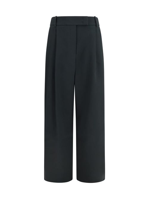 High-Waisted Wide-Leg Tailored Silk Trousers — Black
