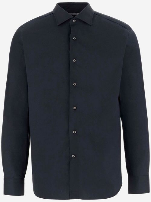 Stretch Cotton-Blend Shirt — Navy