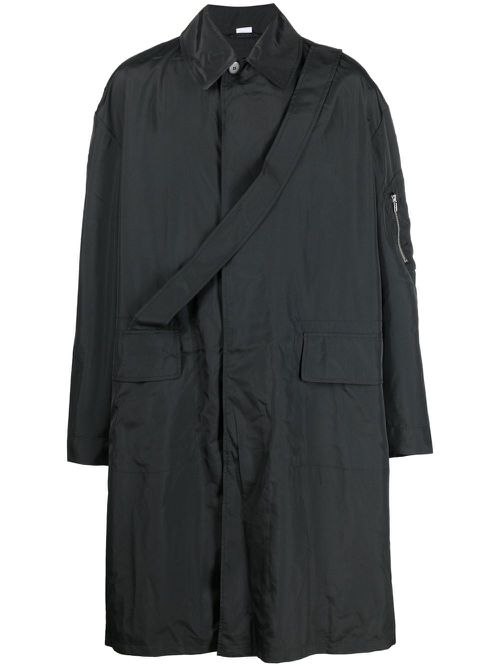Strap-detail long raincoat - Black