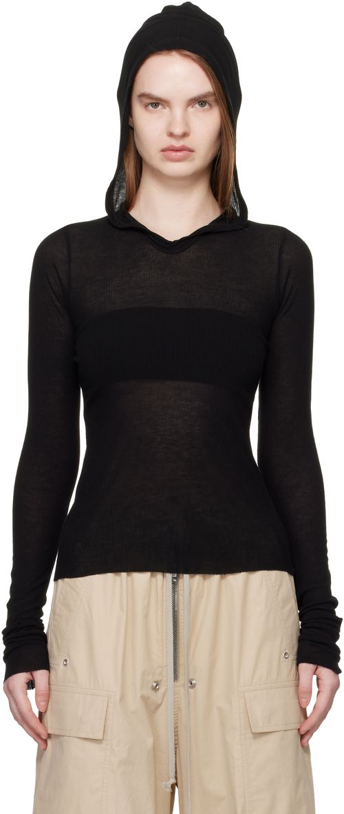 Black Temple Cropped Rib LS Hoodie