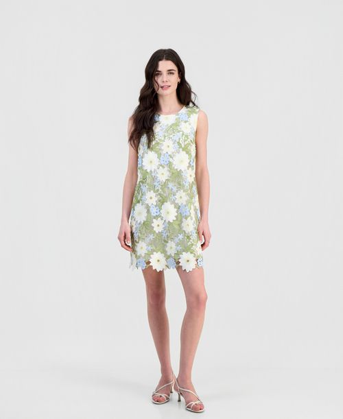 Women's Embroidered Sleeveless Sheath Dress - Ivory/green