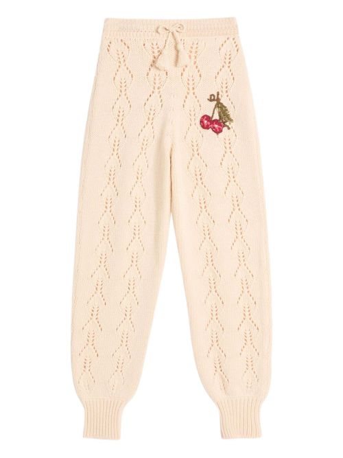 Cherry-embellished knit trousers - Neutrals