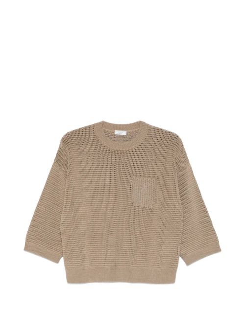 Metallic-Detail Cotton Sweater — Beige