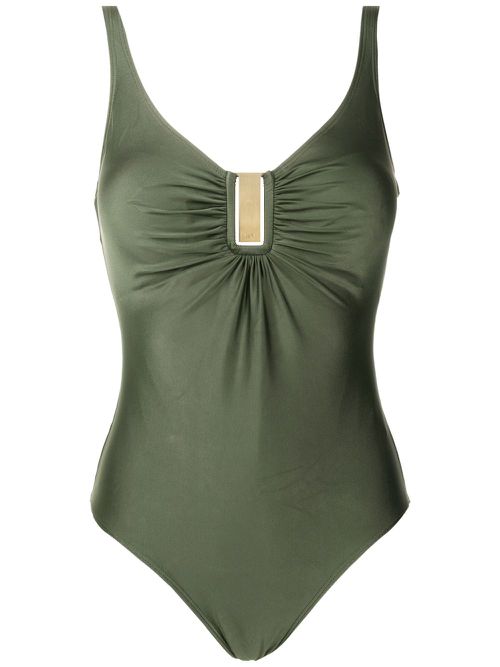 Mirassol Liso logo-plaque ruched swimsuit - Green