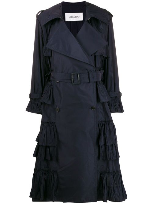 Double-breasted tiered trench coat - Blue