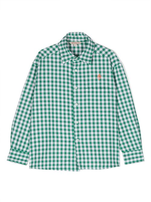 Logo-embroidered checked shirt - Green