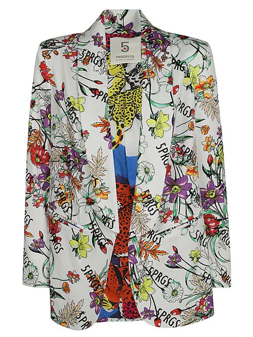 White Printed Single-breasted Blazer