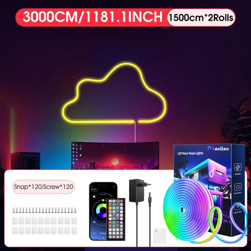 TEMU 5m/10m/15m/20m/30m Led Neon Light Strip, 24v Key, Remote Control/application Control, Flexible Rgb Light Strip, , Suitable For Bedroom, Roo