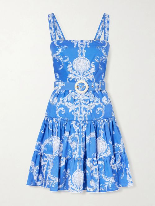 Freddie Printed Belted Cotton Mini Dress