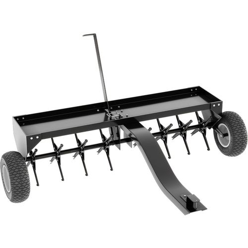 Garvee 48" Tow Behind Lawn Plug Aerator with Steel Tines, Adjustable Weight Tray, Universal Hitch and Inflatable Whee