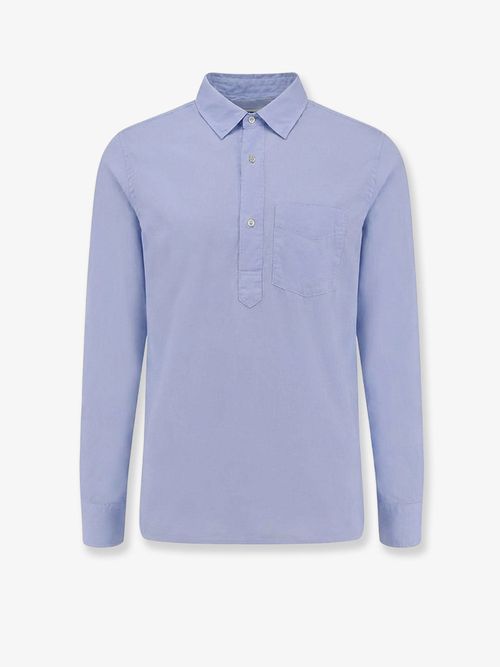 Cotton Pointed-Collar Shirt — Blue