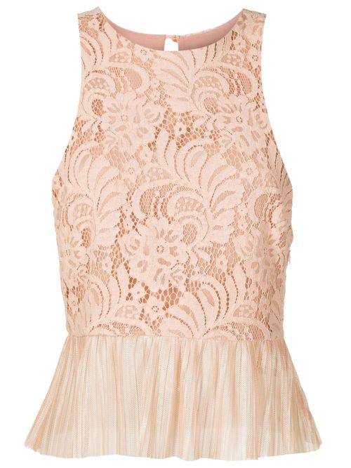 Ruffle sleeveless lace top - White