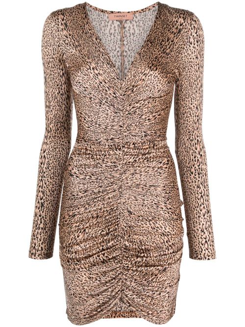 Leopard-print ruched minidress - Brown