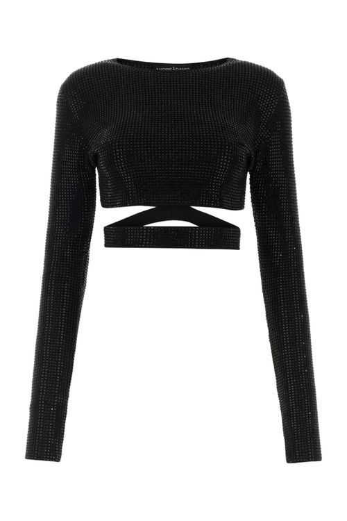 Embellished Viscose Blend Crop Top — Black
