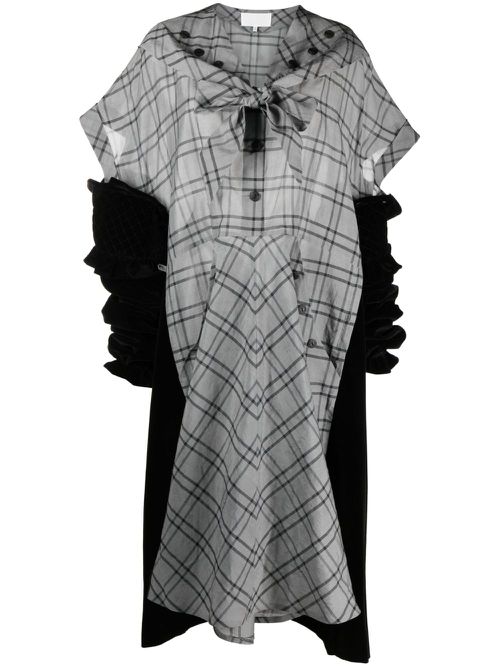 Spliced check-print silk dress - Black