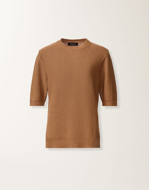 Cotton and linen sweater with sequins, wicker